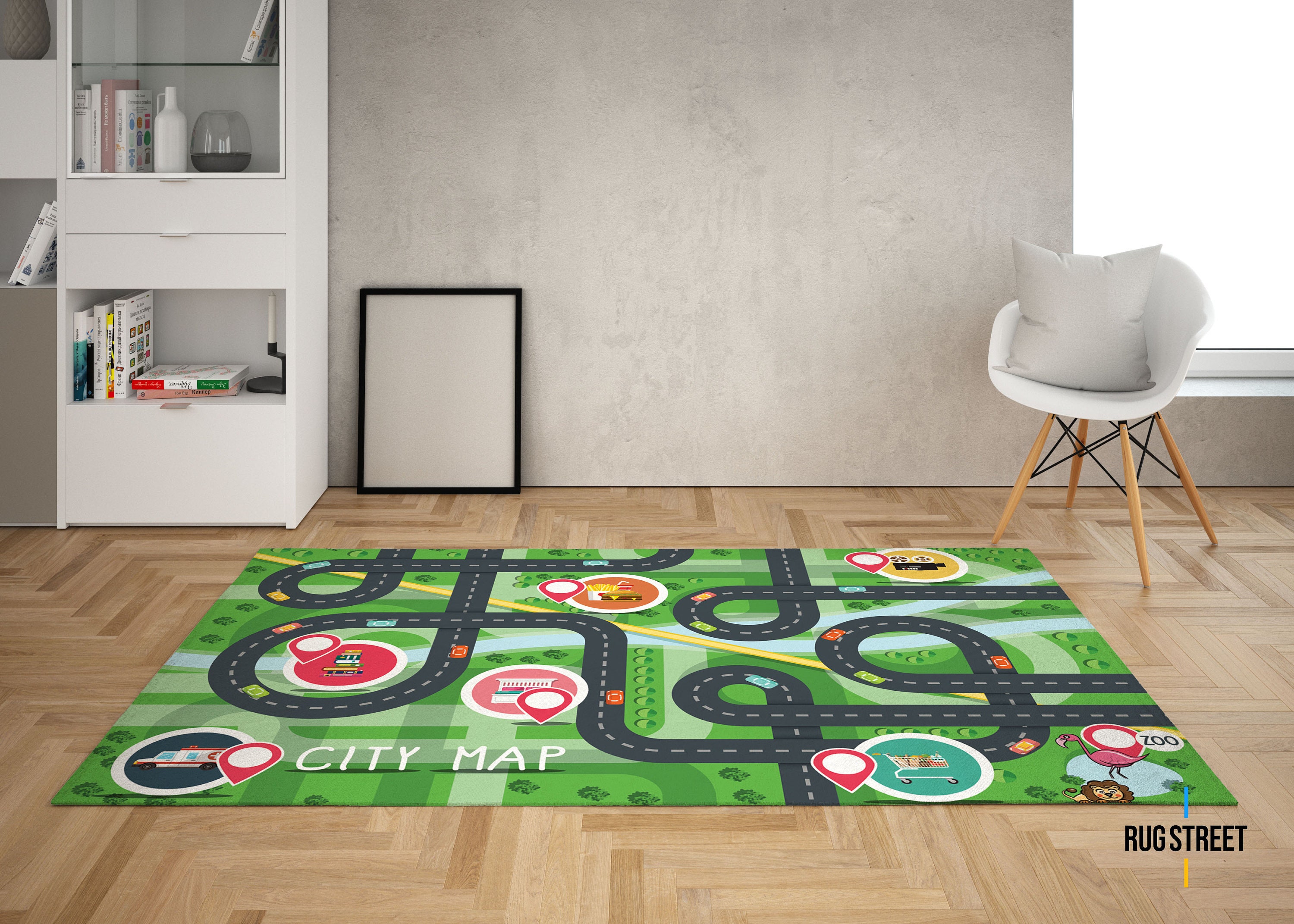 Discover Road Rug, City Road Rug, Educational Kids Carpet, Nursery Rug, Activity Mat