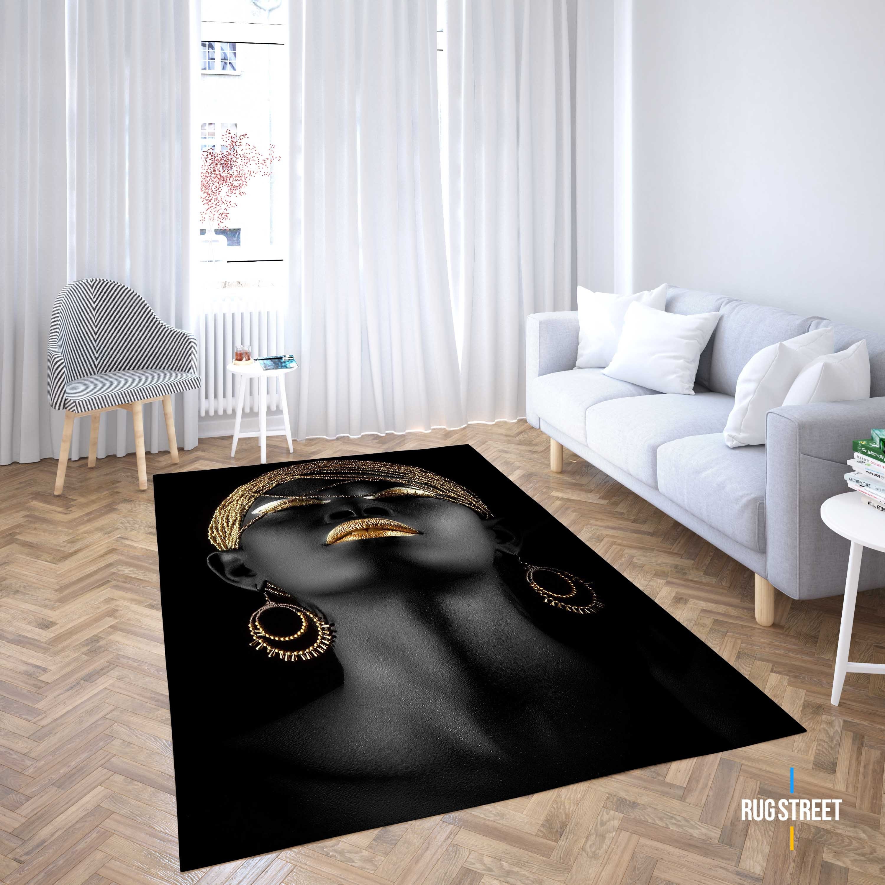 Black Woman Themed Rug, Gold Rug, Office Rug, Personalized Rug, Cool ...
