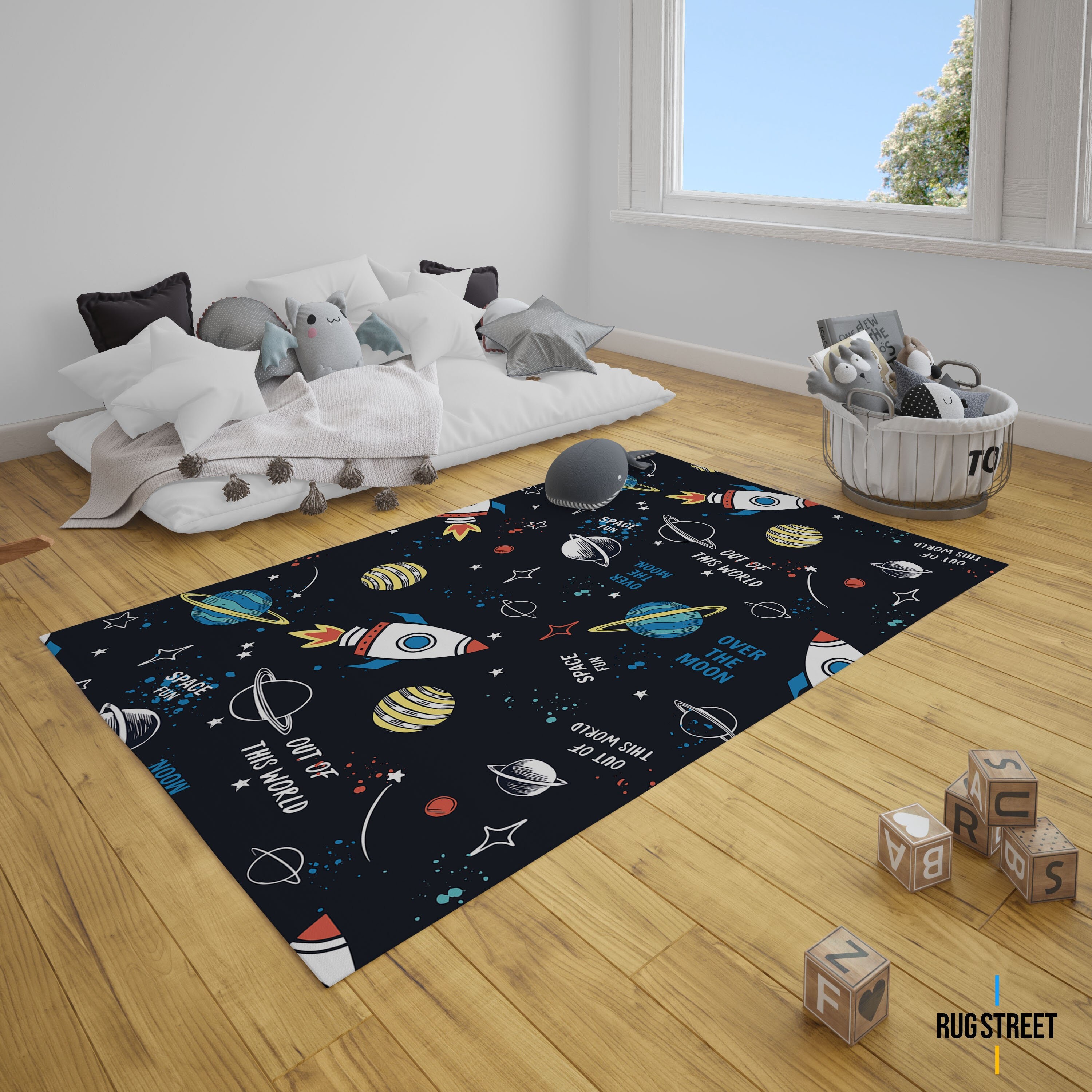 Discover Galaxy Rug, Space Pattern Rug, Planet Rug, Children's Favorite Rug, Kids Game Rug