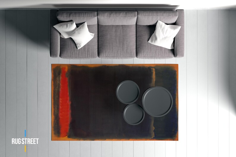 Mark Rothko Rugs Mark Rothko Black Over Orange Rug, Mark Rothko Rugs, Dark Rug, Easy to ...