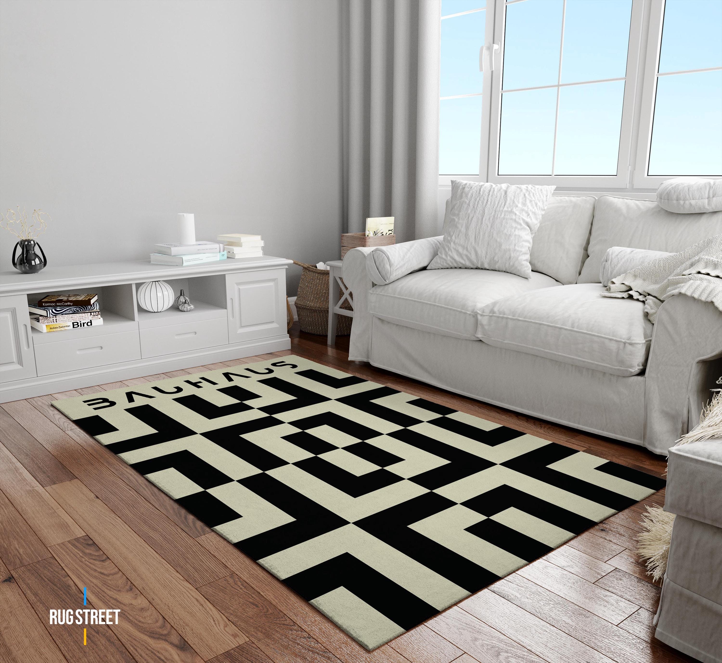 Vfw Rugs Bauhaus Asymmetric Rug, Bauhaus Black and White Rug, Abstract Carpet ...