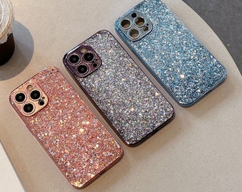 Bling Glitter Sparkle Hybrid Case Cover für iPhone 15 14 13 12 11/15 Pro Max, einzigartige Kristall-Handyhüllen für Mädchen/Damen, rosa Handyhülle