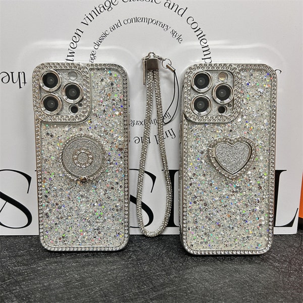 Glitter Bling Case for iPhone 15 14 13 12 11 Pro Max,Rhinestone Phone Cases,Unique Crystal Phone Covers for Girls/Ladies,Bracelet case