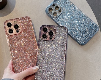 Bling Glitzer-Hülle, Handyhülle für iPhone 15 14 13 12 11/15 Pro Max, einzigartige Kristall-Handyhüllen für Mädchen/Damen, leuchtende Handyhülle