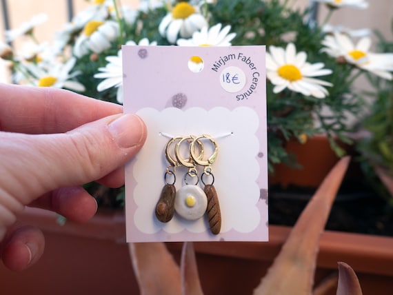 Handmade Ceramic Brunch Stitch Markers: Baguette, Avocado, Fried Egg Knitting Progress Keepers