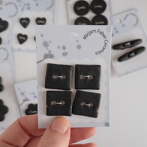 Square Ceramic Buttons | Anthracite Black Glaze, for Sewing & Knitting (Set of 4)