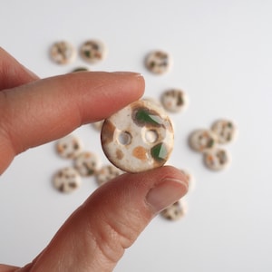 Handmade Ceramic Buttons: Green & Orange Glaze (Set of 4)