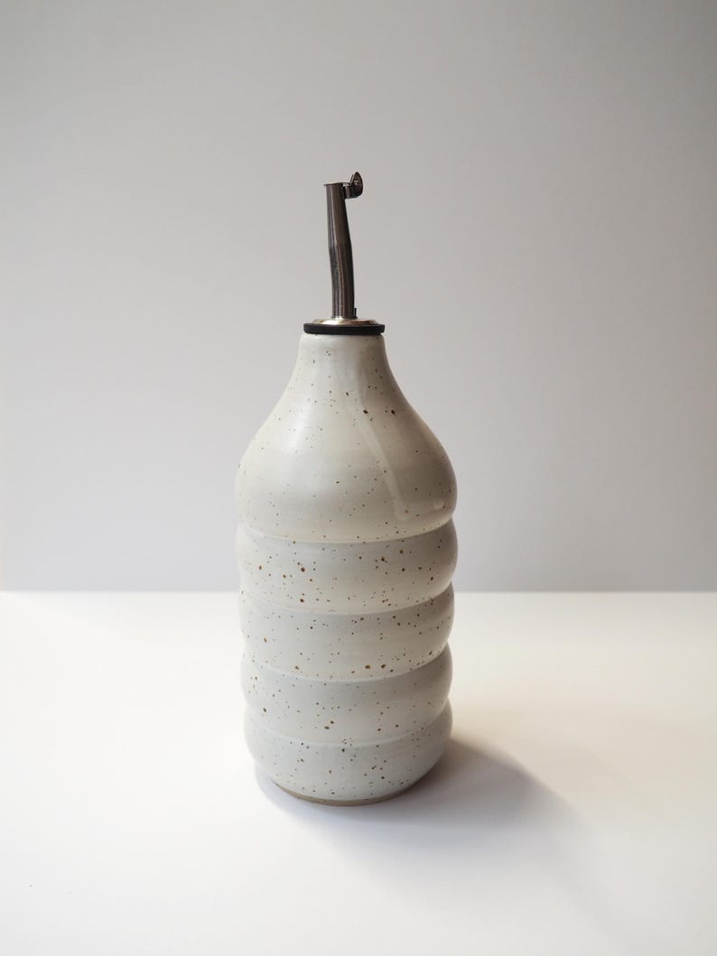 Handmade Ceramic Oil Cruet, Vinegar Dispenser Bottle, Kitchen Décor White