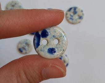 Handmade Ceramic Buttons: Blue Splash Glaze, Sewing, Knitting, Crochet (Set of 4)