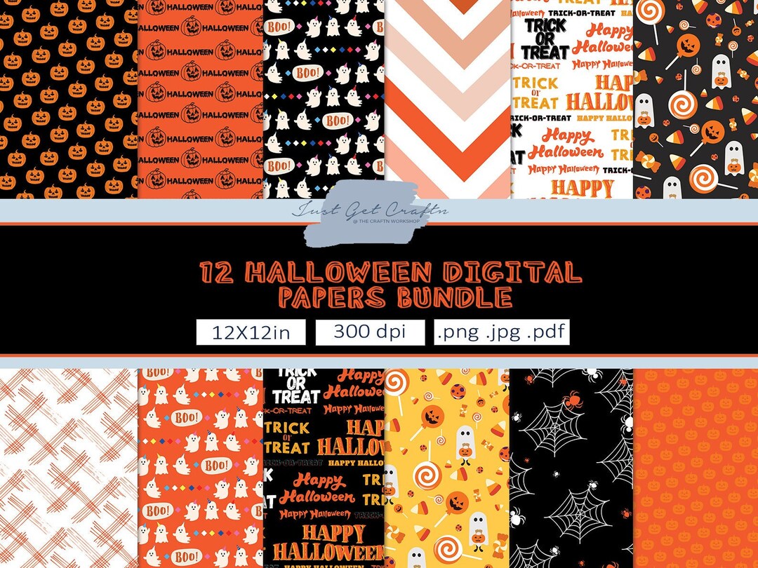 Halloween Digital Scrapbook Papers With Pumpkins, Candy, Spiders and ...