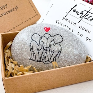 Regali personalizzati per l'anniversario in avorio per il marito, regalo per il 14° anniversario per lui, biglietto d'auguri per il 14° anniversario di matrimonio con elefante per la moglie