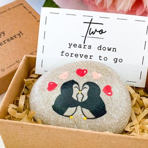 Regalo de segundo aniversario de pingüino personalizado para él y su novio Regalos de aniversario de algodón para ella Tarjeta del segundo aniversario de bodas para el esposo