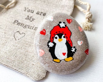 Penguin pebble romantic 1 year anniversary gift for boyfriend First wedding anniversary Gift for him 4 years Cotton anniversary gift for him