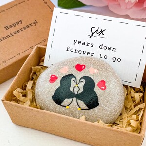 Gepersonaliseerde pinguïn cadeau 6e verjaardag voor hem man 6 jaar huwelijksverjaardag cadeaus Zes jaar jubileumkaart voor haar vrouw samen