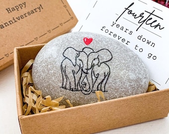 Personalized ivory anniversary gifts for husband, 14th anniversary gift for him man, elephant 14 year wedding anniversary card for her wife