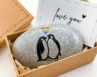 Regalo de San Valentín lésbico LGBT Pingüino gay Regalo de boda lésbico para novia Socios de pingüinos lindos Regalos gay divertidos Regalos de aniversario de pareja