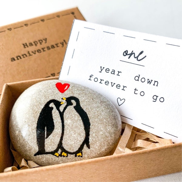 Personalized penguin 1 year anniversary gift for boyfriend, one year anniversary gift for girlfriend, 1st first anniversary gift for him her