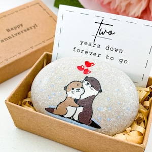 Regalo personalizado de nutria rock para el segundo aniversario Regalos de aniversario de algodón para él Regalo de segundo aniversario de bodas para ella Tarjeta de aniversario de nutria