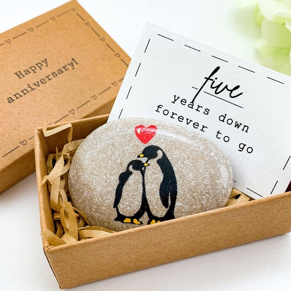 Personalized penguin 5th anniversary card funny, creative 5th anniversary gift for him her, 5th wedding anniversary gift for husband wife