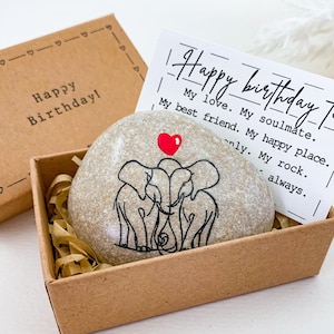 Regalo di elefante personalizzato per il compleanno del marito da parte della moglie, della fidanzata, del fidanzato, del compleanno, biglietto di auguri di buon compleanno, coppia di elefanti, regalo di compleanno unico