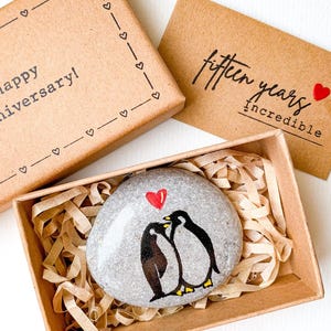 Regalo personalizzato per il 15° anniversario di matrimonio a forma di pinguino per uomo, marito e moglie, regalo moderno per il 15° anniversario di matrimonio per lui e lei, biglietto di auguri per il 15° anniversario