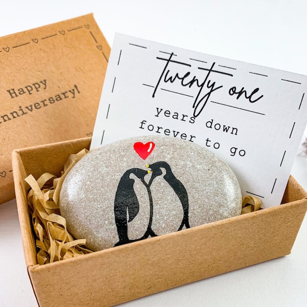 Personalized 21st wedding anniversary gifts for him 21 year anniversary present for her 21 years marriage gift for husband wife penguin card