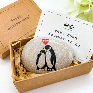 Regalo de aniversario de 1 año de pingüino personalizado para novia y esposa, regalo de primer aniversario para él y ella, regalo de primer aniversario para esposo