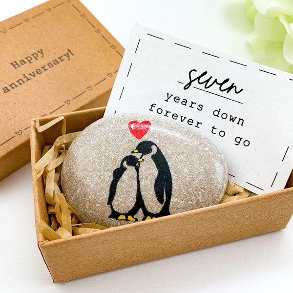 Cadeau personnalisé du 7e anniversaire de pingouin pour sa femme, cadeau de sept ans en cuivre, carte créative du 7e anniversaire pour homme, mari de lui