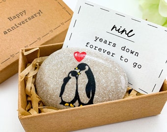 Personalized penguin 9th wedding anniversary gift for husband him,  9 year anniversary gift for husband wife her, ninth 9th anniversary card
