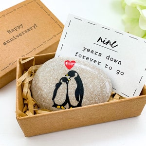 Personalized penguin 9th wedding anniversary gift for husband him,  9 year anniversary gift for husband wife her, ninth 9th anniversary card