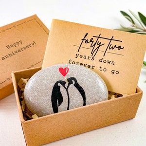 Cadeau personnalisé de 42e anniversaire pour mari et femme Couple de pingouins à l'occasion de leur 42e anniversaire de mariage Carte d'anniversaire de mariage de 42 ans pour lui et elle