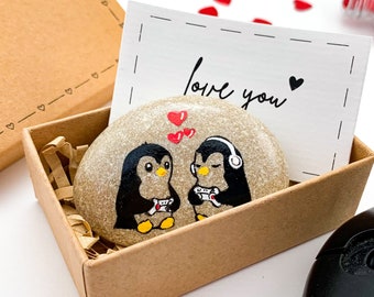 Personalized rock penguins couple gamer gift for him boyfriend husband anniversary gifts, gaming valentines day gift, geek birthday gifts