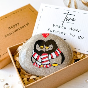 Regalo personalizado de segundo aniversario de bodas de pingüino en algodón, regalos para ella y él, tarjeta de felicitación de aniversario para hija y yerno