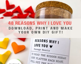 DIY Reasons why I love you notes in 3D paper hearts Love quotes 1st anniversary gift for him Last minute gift for boyfriend husband birthday