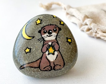 Personnalisé Je t'aime sur la lune et à Saturne, joli galet de loutre, cadeau petit ami, petite amie, cadeau longue distance, cadeau 1er anniversaire de rencontre