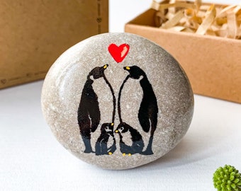 Personalized penguin anniversary gifts for parents from kids, our family pebble fathers day gifts from wife sentimental, faceless portrait