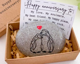 Regalo personalizado de aniversario de 1 a 6 meses para novio, regalos de primer aniversario para él, regalo de un año de noviazgo para novio, regalo de pareja de pingüinos