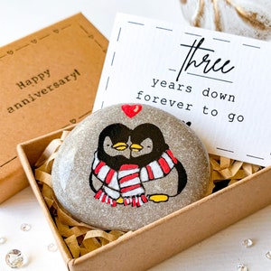 Gepersonaliseerde pinguïn 3-jarig lederen jubileumcadeau voor haar echtgenote, 3e verjaardagskaart voor hem echtgenoot mannen, cadeau derde verjaardag