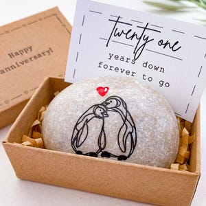 Personalised 21st anniversary gift for husband him men Custom 21st wedding anniversary gift for wife her 21 years anniversary card Penguins