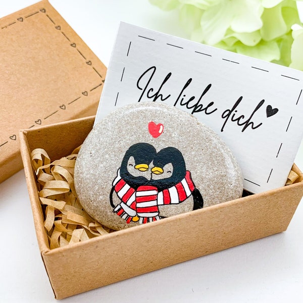 Personalised penguin pebble rock Ich liebe dich card German for boyfriend girlfriend him her husband wife birthday anniversary gift Germany