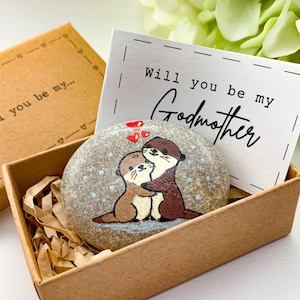 Caja de propuesta de madrina personalizada, ¿Serás mi madrina? Regalo único, Tarjeta divertida para pedirle a la madrina, Propuestas de padrinos, Roca nutria pequeña
