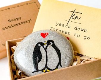 Cadeau personnalisé d'anniversaire de 10 ans pour mari et femme Cadeau d'anniversaire en étain 10e anniversaire lui présente sa carte pingouin 10e anniversaire