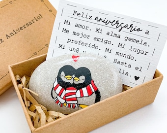 Spanische Feliz aniversario Karte en espanol Personalisierte Pinguinhochzeits-Jubiläumsgeschenk für ihn Ehemann Freund ihre Frau Freundin einzigartig
