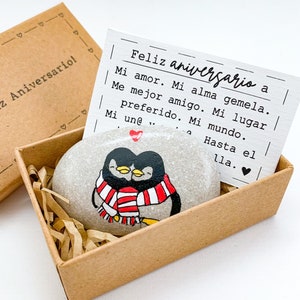 Cartão de feliz aniversário espanhol em espanol Presente de aniversário de casamento de pinguim personalizado para ele, marido, namorado, esposa, namorada, exclusivo
