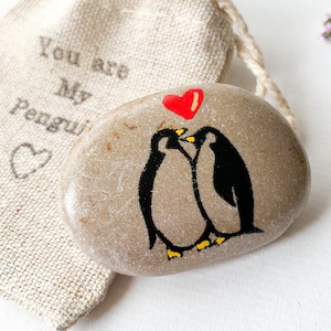 Personalized penguin pocket pebble rock, Anniversary thoughtful gift for him, Love story cute gifts for girlfriend boyfriend  Valentines day