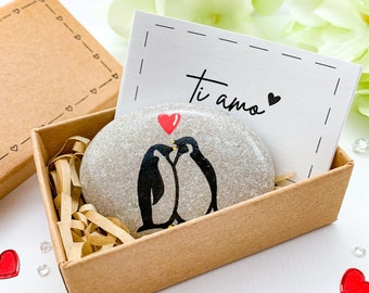 Personalised Ti amo I love you card in Italian birthday anniversary gift for him husband boyfriend her wife girlfriend Penguin gift Italy