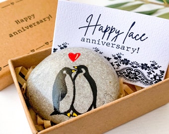 Personalized penguin 13 year anniversary gift him her, 13th anniversary card with lace for husband wife Traditional 13th anniversary present