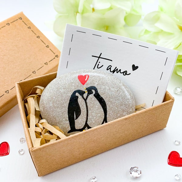 Personalised Ti amo I love you card in Italian birthday anniversary gift for him husband boyfriend her wife girlfriend Penguin gift Italy