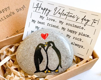 Personalized penguin valentines gifts for him boyfriend First valentines day boyfriend Meaningful cute funny valentines day card for him her