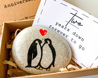 Personalized penguin 2nd anniversary gift, cotton anniversary gifts for him, cotton wedding anniversary gift for her cotton anniversary card